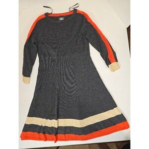 Vince‎ Camuto Sweater Dress Knit A-Line Long Sleeve Casual Gray Orange Size S